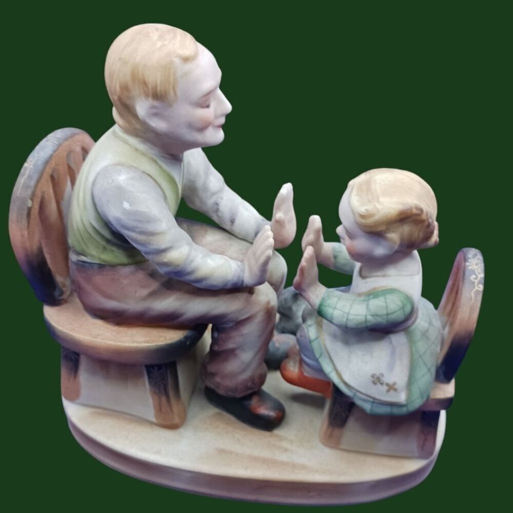 Shafford vtg grandpa & grandaughter Figurine "Pat- A -Cake" Scene Collectible m